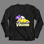 Snoopy Woodstock Driving Car with Vikings Flag Minnesota NFL 4 Long Sleeves