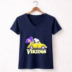 Snoopy Woodstock Driving Car with Vikings Flag Minnesota NFL 5 Womens V Neck
