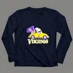 Snoopy Woodstock Driving Car with Vikings Flag Minnesota NFL 6 Long Sleeves