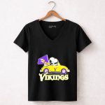 Snoopy Woodstock Driving Car with Vikings Flag Minnesota NFL 7 Womens V Neck