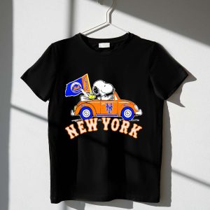 Snoopy Woodstock Driving New York Mets Car Flag Shirt
