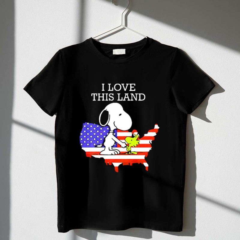 Snoopy Woodstock I Love This Land American Flag Usa Map 1 T Shirt