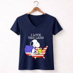 Snoopy Woodstock I Love This Land American Flag USA Map 5 Womens V Neck