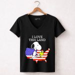 Snoopy Woodstock I Love This Land American Flag USA Map 7 Womens V Neck