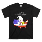 Snoopy Woodstock I Love This Land American Flag USA Map T Shirt 6
