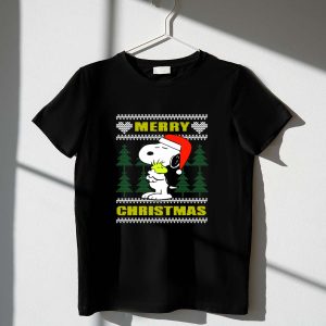 Snoopy Woodstock Merry Christmas Santa Hat Peanuts Holiday Trees 1 T Shirt 1.jpg