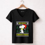 Snoopy Woodstock Merry Christmas Santa Hat Peanuts Holiday Trees 7 Womens V Neck 1.jpg