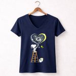 Snoopy Woodstock Painting Green Bay Packers Heart 5 Womens V Neck