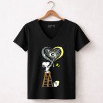 Snoopy Woodstock Painting Green Bay Packers Heart 7 Womens V Neck