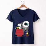 Snoopy Woodstock San Jose Sharks Fan Art Moonlight Scene 5 Womens V Neck.jpg