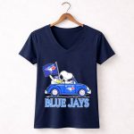 Snoopy Woodstock Toronto Blue Jays Car Blue Jays Flag 5 Womens V Neck.jpg