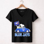 Snoopy Woodstock Toronto Blue Jays Car Blue Jays Flag 7 Womens V Neck.jpg
