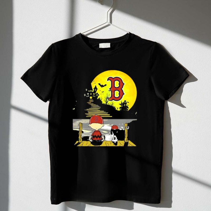 Snoopy And Charlie Brown Boston Red Sox Halloween Moon Scene 1 T Shirt