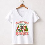 Snoopy and Charlie Brown Christmas Movie Junkie with TV and Gifts 5 Womens V Neck 1.jpg