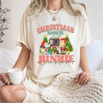 Snoopy and Charlie Brown Christmas Movie Junkie with TV and Gifts T Shirt 7 1.jpg
