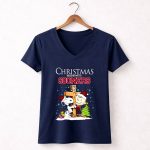 Snoopy and Charlie Brown Cross Christmas Begins With Sooners 5 Womens V Neck.jpg