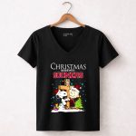 Snoopy and Charlie Brown Cross Christmas Begins With Sooners 7 Womens V Neck.jpg