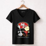 Snoopy and Charlie Brown Dancing with San Francisco 49ers SF 7 Womens V Neck
