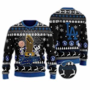 Snoopy and Charlie Brown Dodgers Christmas Ugly Sweater 1.jpg