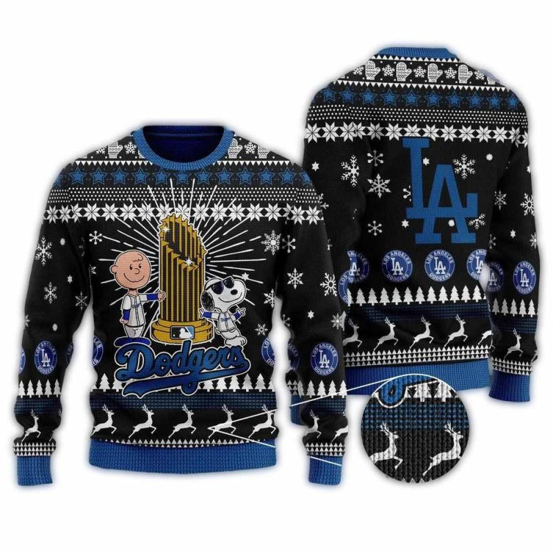 Snoopy And Charlie Brown Dodgers Christmas Ugly Sweater 1.Jpg