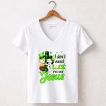 Snoopy and Charlie Brown I Dont Need Lucky Ive Got Jesus 5 Womens V Neck