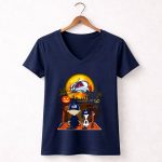 Snoopy and Charlie Brown Pumpkin Colorado Avalanche Halloween Moon 5 Womens V Neck.jpg