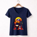Snoopy and Charlie Brown Pumpkin Columbus Blue Jackets Halloween Moon 5 Womens V Neck.jpg