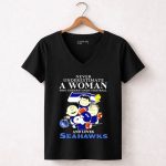Snoopy and Friends never underestimate a woman who understands Seahawks 7 Womens V Neck 1.jpg
