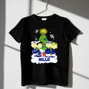 Snoopy and Peanuts Characters Celebrating with Buffalo Bills Christmas Tree 1 T Shirt 2.jpg