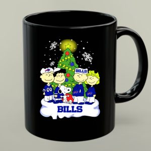 Snoopy and Peanuts Characters Celebrating with Buffalo Bills Christmas Tree 1 mug.jpg