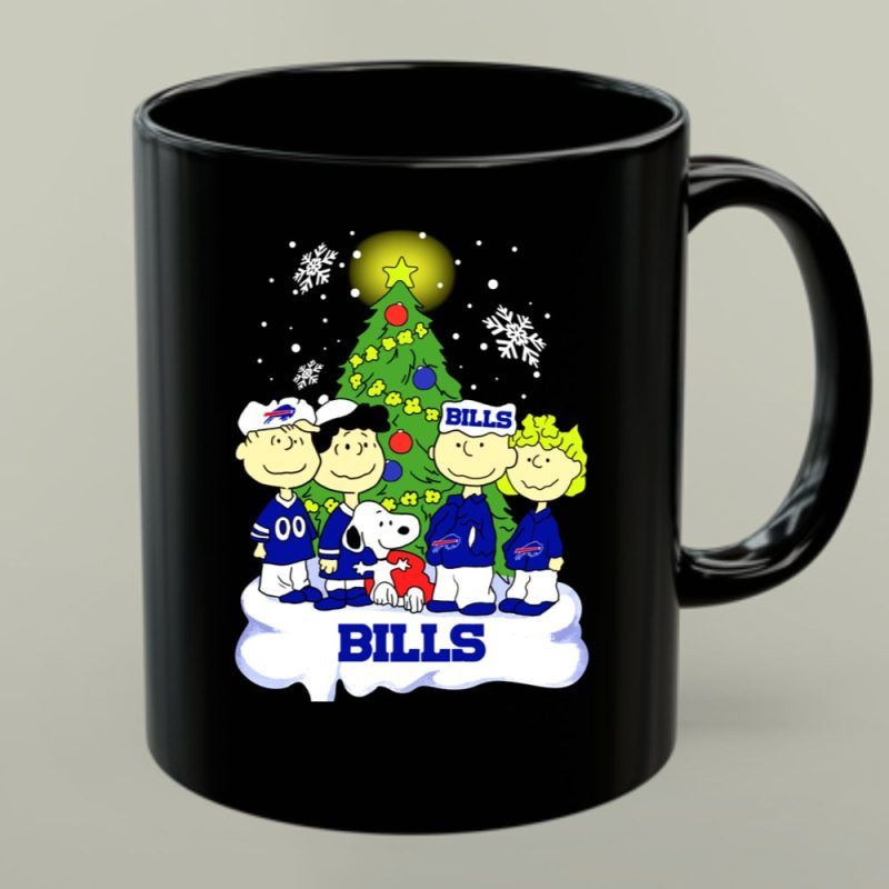 Snoopy And Peanuts Characters Celebrating With Buffalo Bills Christmas Tree 1 Mug.jpg