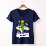 Snoopy and Peanuts Characters Celebrating with Buffalo Bills Christmas Tree 5 Womens V Neck 2.jpg
