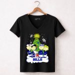 Snoopy and Peanuts Characters Celebrating with Buffalo Bills Christmas Tree 7 Womens V Neck.jpg