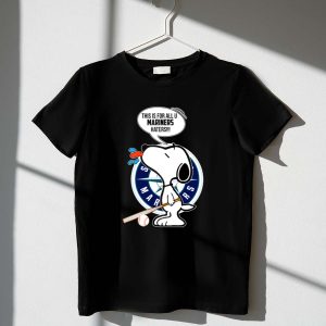 Snoopy and Seattle Mariners Logo with Baseball Bat and Mariners Haters Speech Bubble 1 T Shirt.jpg