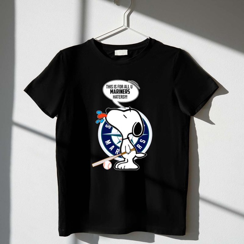 Snoopy And Seattle Mariners Logo With Baseball Bat And Mariners Haters Speech Bubble 1 T Shirt.jpg