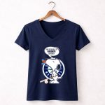 Snoopy and Seattle Mariners Logo with Baseball Bat and Mariners Haters Speech Bubble 5 Womens V Neck.jpg