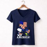 Snoopy and Woodstock America Flag Peanuts Movie 5 Womens V Neck