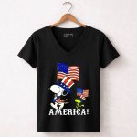 Snoopy and Woodstock America Flag Peanuts Movie 7 Womens V Neck