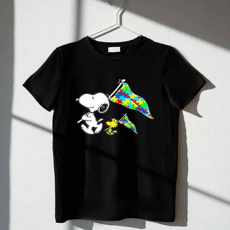 Snoopy And Woodstock Autism Awareness Puzzle Flags 1 T Shirt