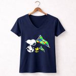 Snoopy and Woodstock Autism Awareness Puzzle Flags 5 Womens V Neck