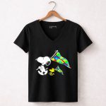Snoopy and Woodstock Autism Awareness Puzzle Flags 5 Womens V Neck1