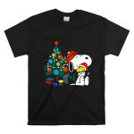 Snoopy and Woodstock Celebrating Christmas by the Tree T Shirt 6 1.jpg