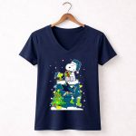 Snoopy and Woodstock Christmas with San Jose Sharks Hockey Spirit 5 Womens V Neck.jpg