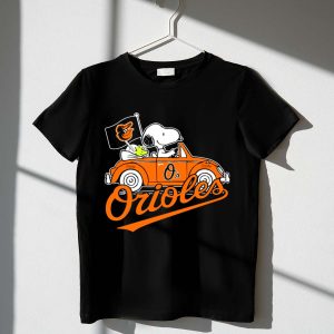 Snoopy and Woodstock Driving Baltimore Orioles Car with Flag 1 T Shirt