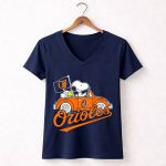 Snoopy and Woodstock Driving Baltimore Orioles Car with Flag 5 Womens V Neck