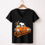 Snoopy and Woodstock Driving Baltimore Orioles Car with Flag 7 Womens V Neck