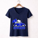 Snoopy and Woodstock Driving Car Cowboys Flag 5 Womens V Neck