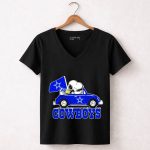 Snoopy and Woodstock Driving Car Cowboys Flag 7 Womens V Neck