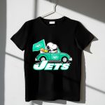 Snoopy and Woodstock Driving New York Jets Car with Flag 1 T Shirt