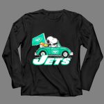 Snoopy and Woodstock Driving New York Jets Car with Flag 4 Long Sleeves